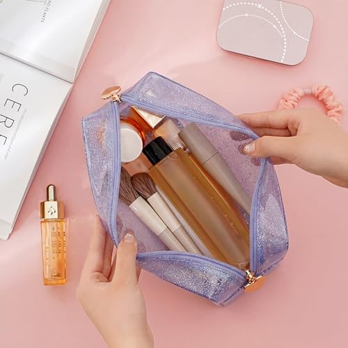 PVC Jelly Travel Makeup Bag,Waterproof Cosmetic Bag/Case with Zipper, Toiletry SPF Bag for Sunscreen, Skincare, and Daily Essentials (03 Silver) - color: 03Silver