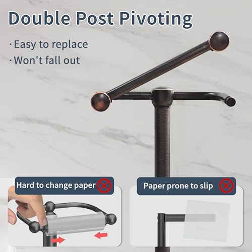 RARXTR Toilet Paper Holder Stand, Post Pivoting Design Free Standing Toilet Paper Holder with Storage for 4 Rolls, 304 Stainless Steel Tissue Holder with Reserve, Heavy-Duty Base (Oil Rubbed Bronze) - color: Oil Rubbed Bronze, size: Free Standing With Sto