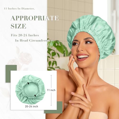 Edoneery Reusable Shower Caps for Women, Waterproof Long Hair Bonnet | Washable Design, Wide Elastic Band, Large Fit, Holds Long Hair, Braids Friendly, Bath Accessories, Spa, Travel - color: Green Bean