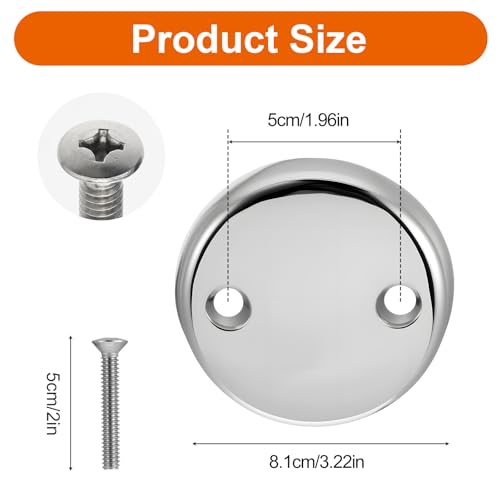 Two-Hole Bathtub Overflow Drain Cover 3-1/8" Tub Overflow Plate Drain Block Water Stopper Plug with Two Matching Screws, Spa & Bath Accessories Fits Most Standard Bathroom Tub
