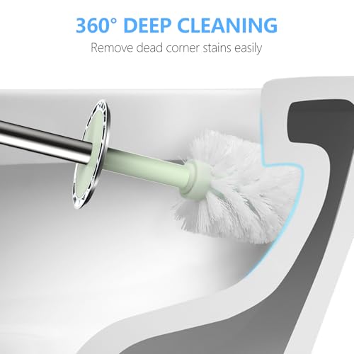 SetSail Toilet Brush, Compact Size Toilet Bowl Brush and Holder Toilet Brushes for Bathroom with Stainless Steel Handle Toilet Cleaner Brush with Durable Scrubbing Bristles, Splash-Proof, Green - color: Green, size: 1 pack