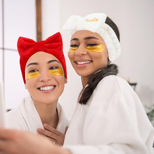 Semato Bachelorette Party Favor Set - Bride & Bridesmaid Spa Headbands (1 Bride + 7 Red) - color: 1 bride+ 7 red