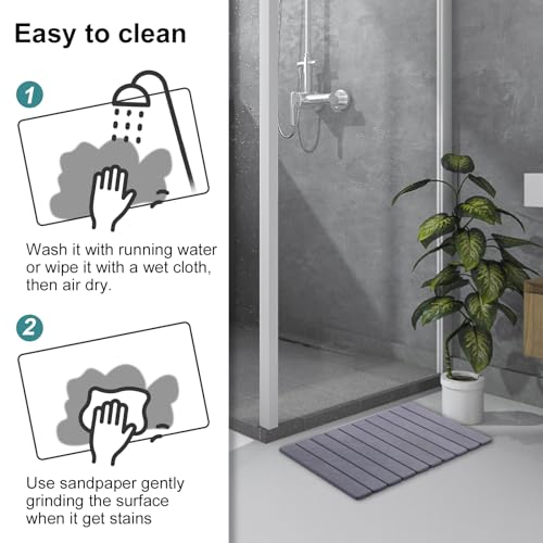 Foldable Stone Bath Mat, Quick-Drying Diatomite Bath Mat | Fast-Drying Hard Stone Drying Mat for Bathroom Shower Floor, 23.6 x 15.4 inch (Dark Grey)