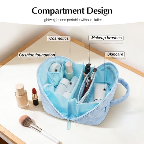 honitty Makeup Bag, Quilted Makeup Bag, Puffy Travel Make up Bags, Cosmetic Organizer Bag, Waterproof Toiletry Bag for Women - color: Blue