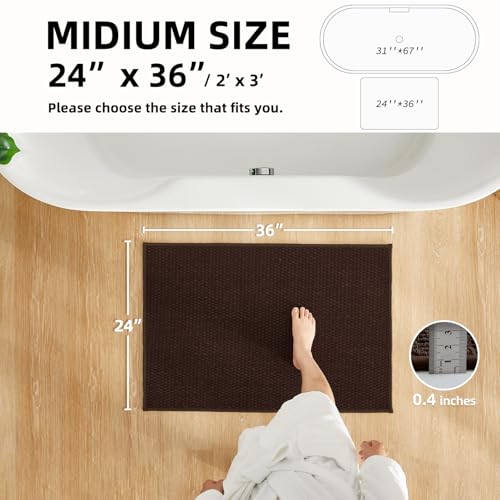 TYUU Bathroom Rugs Non Slip Washable, Super Absorbent Thin Bath Mat Quick Dry Low Pile Bathroom Rug, Brown 24"x36" - color: Brown01, size: 2' X 3' (Rectangular)