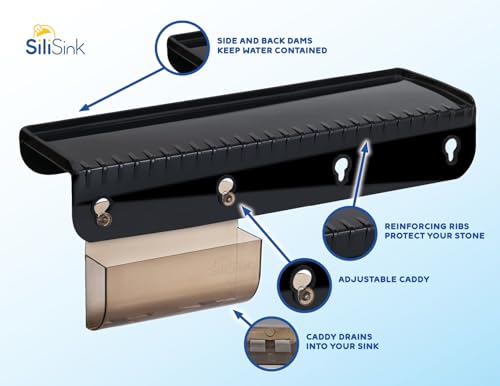 SiliProducts SiliSink Silicone Sink Edge Guard for Kitchen Sink - Fits 3.75”- 4” Wide - The Original Silicone Edge Protector with Sponge Caddy - Splash Guard, 14” Black Diamond - color: Black Diamond, size: 4in x 14in