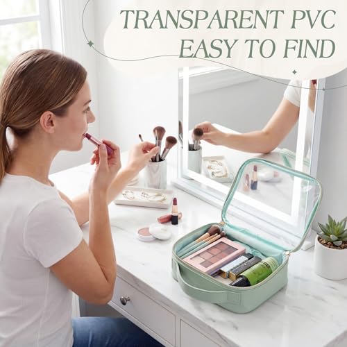 Abbylike 6 Pcs Clear Makeup Bags Bulk 7.9 x 5.9 x 2.4 Inches Quart Size Approved PU Leather Toiletry Bag with Handles Small PVC Clear Travel Cosmetic Case for Women Wedding Bridal Gifts(Green) - color: Green