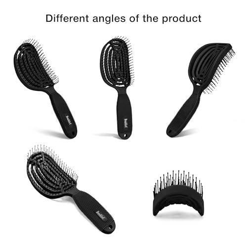 NuWay® DoubleC® Detangling Hair Brush – The Original Home Scalp-Care Brush – Patented Double Curved Scalp Care Hairbrush for Gentle Detangling, Volume Styling & Wet or Dry Hair (Classic Black) - color: Classic Black
