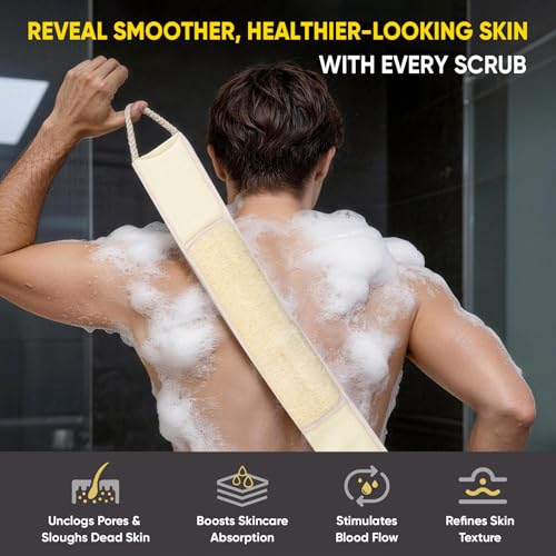 2 Pack Egyptian Loofah Back Scrubber for Shower, Natural Luffa Sponge with Handles, Exfoliating Shower Back Scrubber for Women and Men, Long Body Scrubber for Bathing - size: 1 Count (Pack of 2)