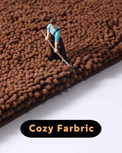 Soft Shaggy Round Toilet Rug U Shaped for Bathroom, Excellent Absorbent Contour Toilet Mat Machine Washable, Non-Slip Microfiber Chenille Bathroom Rugs 24" Brown - color: Brown