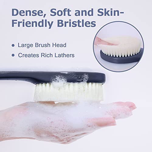 Body Back Scrubber – 17'' Long Handle Shower Brush, Durable Exfoliator for Dry & Wet Use, Deep Cleansing & Gentle Exfoliation for Smooth Skin – for Men, Women & Elderly (Navy Blue) - size: 17“ Navy Blue