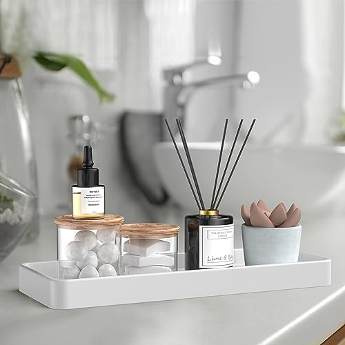 Gurygo 2 Pack 12" Countertop and Vanity Tray - Kitchen Tray for Soap Bottles - Rectangular Vanity Tray for Bathroom - Vanity Trays Kitchen Soap Dispenser Tray,White - color: White, size: 12" x 5" x 1.1"; Set/2
