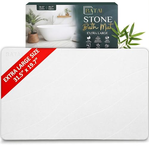 Extra Large Stone Bath Mat (31.5” x 19.7”) White Stone Bath Mats for Bathroom – Absorbent Diatomaceous Earth – Non-Slip Stone Shower Mat – Easy Clean, Quick Drying – Instant Dry Bathmat - XL - color: White