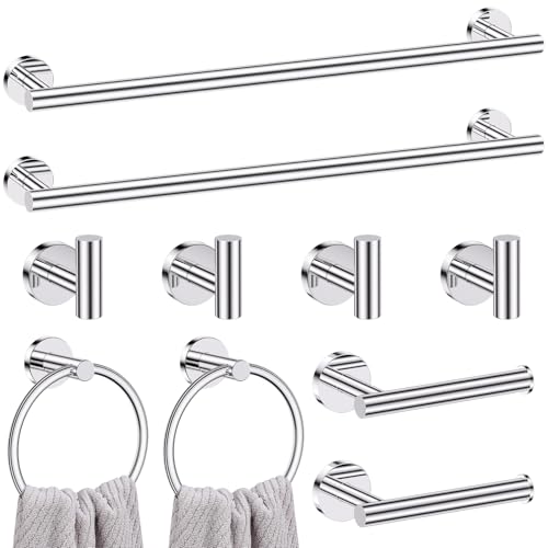 Lairuier Polished Chrome Bathroom Hardware Set, 10-Piece Towel Bar Set SUS304 Stainless Steel Bathroom Hardware Accessories Set Round Towel Holder Set Wall Mounted - color: Polished Chrome, size: 10-Piece Standard Set
