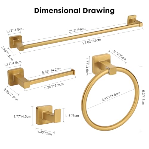 5 Pieces Brushed Gold Bathroom Hardware Accessories Set,Stainless Steel 23.6" Hand Towel Bar Set Gold, Toilet Paper Holder, Towel Holder Set,Towel Rack Set for Bathroom - color: Brushed Gold