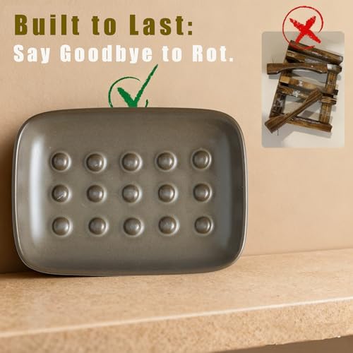 Miamolo Soap Dish for Shower, Ceramic Bar Soap Holder, Soap Saver Non-Slip, Decorative Sponge Tray for Bathroom Kitchen Sink Bathtub, Multi-Purpose, Raised Pattern - Keep Soap Dry, Brown - color: Brown, size: Floating Point Design