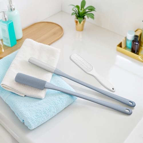 Pack of 3 Silicone Toe Cleaning Brush,Soft Brush Foot Scrubber Long Handle Bathroom Shower Bath Brush Wet and Dry Use for Seniors,Elderly, Men and Women (Grey) - color: Grey