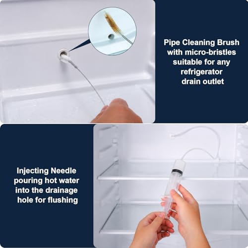 XANGNIER 10 Pcs Refrigerator Water Line Cleaning Kit,Refrigerator Drain Cleaner Tool–53.8Inch Flexible Drain Brush,Syringe,Unclog Fridge&Ice Maker Cleaner Tools for Ice Dispenser,Sink,AC Drain Line - size: 10 pcs