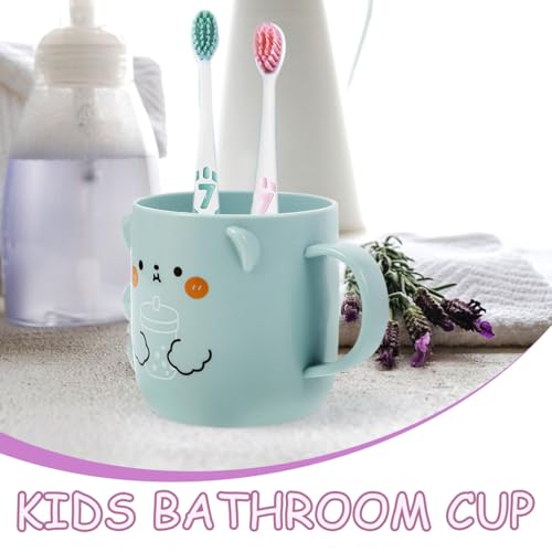 Solustre Cartoon Bathroom Cups for Kids 2-Pack Plastic Toothbrush Holders Reusable Kids Water Mugs with 3D Bear Design
