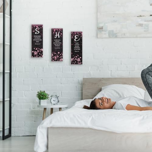 3 Pcs Pink Silver Wall Decor Diamond Bedroom Decor For Women With Religious Black And Pink Bathroom Accessories Office Sign for Home Kitchen Office Wall Decoration 12x4 Inches - color: Pink