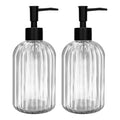 Pack of 2 Glass Soap Dispenser with Black Pump, 400 ml Refillable Pump Dispenser for Kitchen, Bathroom, Laundry Room, Liquid Glass Bottle for Washing Up Liquid, Shampoo, Conditioner (Clear) - color: White