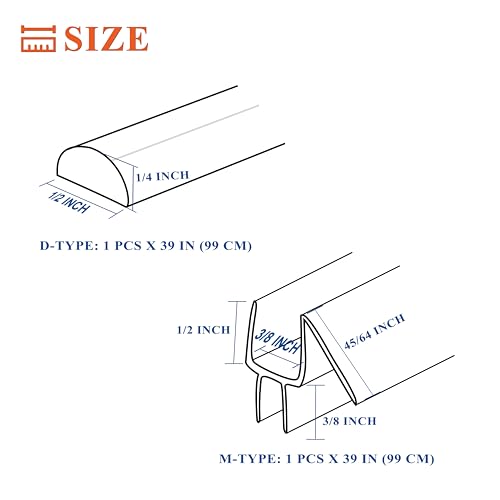 Frameless Shower Door Seal Strip 2 Pack x 39 Inch MD Glass Shower Door Bottom Seal Side Seal Strip Door Sweep for 3/8" Glass Ultra-Clear Polycarbonate Stop Shower Leaks Create A Water Barrier - color: MD-Type Bottom, size: 2PCS x 39" for 3/8" Glass