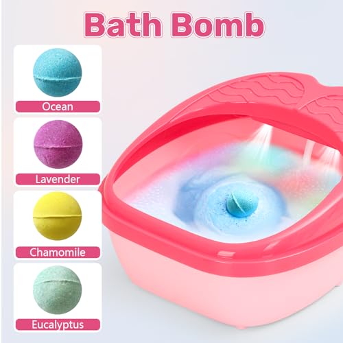 Kids Foot Spa Kit - Kids Spa Day Kit for Girls 4-12 Years. - Pedicure Foot Spa, Girls Spa Set Nails Art Salon Girl Stuff - Parties & Christmas Birthday Gifts for 7 8 9 10-12 Year Old Girl Gifts - color: Rose Red