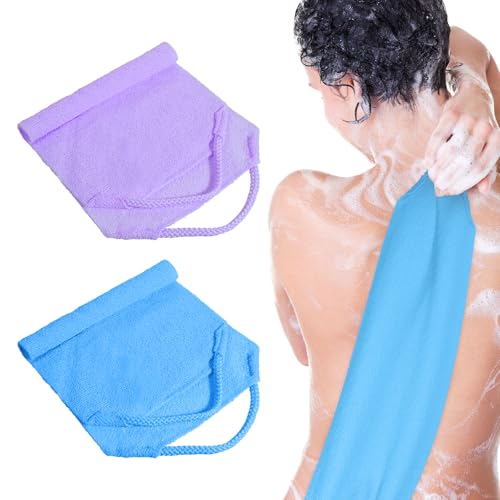 2 Pcs Back Washer for Shower,Exfoliating Back Scrubber with Handles Backs Wash Cloth Stretchable Backs Scrubber for Shower for Women(Blue,Purple) - color: Pink,green