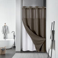 eachope Brown No Hook Waffle Weave Shower Curtain with snap-in Liner Replacement, 230GSM Waterproof Fabric Hotel Shower Curtain Set for Bathroom, Through Mesh Top Window,54Wx80H - color: Brown, size: 54"W x 80"L (Pack of 1)