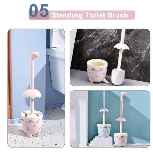 Dinosaur Shape Toilet Brush, Cute, Compact, 1-Pack, Pink, TPR Bristles - color: Pink