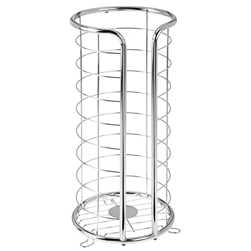 mDesign Metal Free Standing Toilet Paper Organizer Stand - 3 Rolls of Jumbo Toilet Tissue Storage - Bathroom Decor Accessory for Under Sink, Vanity, and Inside Cabinet Shelf - Omni Collection, Chrome