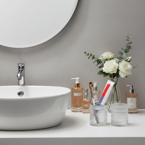 Glass Toothbrush Holder, Clear Bathroom Toothbrush Holder Set, 10oz Bathroom Tumbler Cup, Bathroom Storage Cup Organizer for Tooth Brush, Toothpaste and Makeup Brush - color: Clear