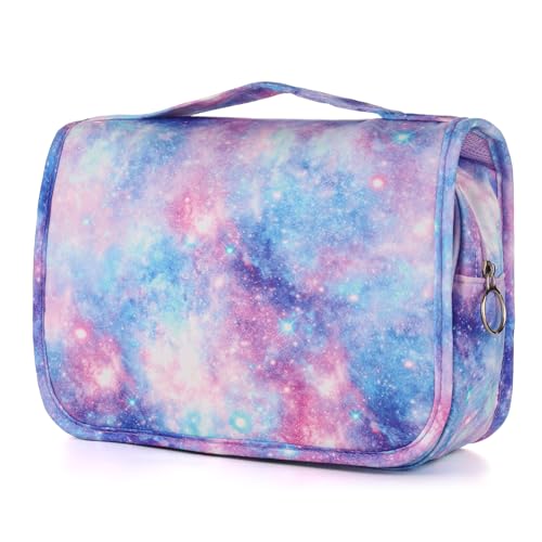 Kids Hanging Toiletry Bag for Girls, Travel Toiletry Bag for Little Young Teen Girls Cosmetic Makeup Waterproof Wash Bag Traveling Toiletries, Galaxy Purple - color: Purple-Galaxy