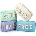 Preppy Makeup Bags Chenille Letter Stuff Bag Nylon Cosmetic Pouch Cases with Zipper for Women Travel Toiletry(Soft Pastel,Classic,4 Pcs) - color: Soft Pastel, size: Classic