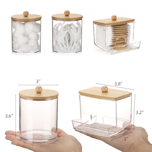 Tbestmax Qtips Dispenser Bathroom Container, 10/12 oz Cotton Ball Holder, Apothecary Jar Organizer for Storage Cotton Swab, Floss Picks (Bamboo Lids) - color: 12oz&10oz Beige