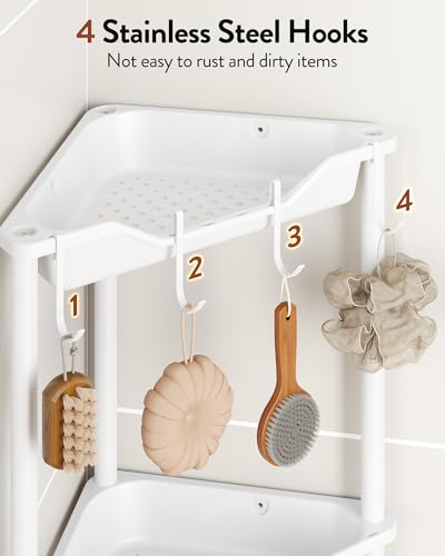 Orimade Rustproof 5 Tier Floor Standing Corner Shower Caddy Organizer, Plastic Aluminum Splicing Floor Corner Shelf Rack Stands for Bathroom, White - color: White, size: 5 Tier