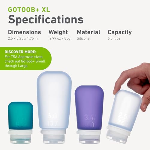 humangear GoToob+ (XL) | Refillable Silicone Travel Bottle | Locking Lid | Food-Safe Material | Green, XL (6 fl.oz.; 177ml) - color: Green, size: 6 Ounces