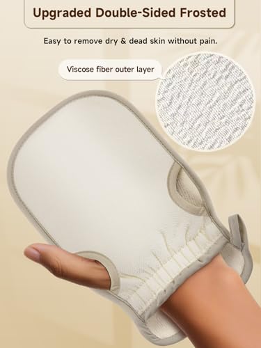 Exfoliating Glove (Original) Machine Washable Newly Upgraded With Thumb Holes Korean Body Scrubber 100% Vegan Viscose Exfoliating Mitt for Dead Skin Removal, Keratosis Pilaris & Self-Tan Prep - color: 1Pack-Beige