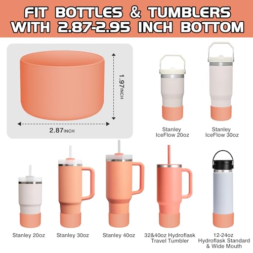 WUQID Silicone Boot Sleeve Compatible with Hydro Flask Travel Tumbler with Handle 32oz&40oz and 12-24oz Hydroflask Bottle & Stanley 20 30 40oz Tumbler, Fit 2.83-2.95in Bottom, Anti-Slip Bottle Cover - color: Nectarine