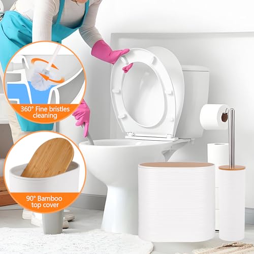 Bathroom Accessory Set,10 PCS White Bathroom Accessories Set with Trash Can, Toothbrush Holder, Soap Dispenser, Toothbrush Cup, Vanity Tray, Soap Dish, Toilet Brush, Qtip Holders - color: White