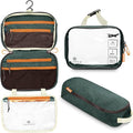 Toiletry Bag Kit 3 Piece Set: Hanging Travel Toiletry Bag + 311 TSA Cosmetic Liquid Bag + Accessory Organizer Pouch - color: Green