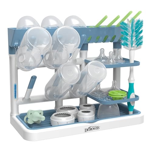 Dr. Brown's Drying Tower, Stand-Up Drying Rack, Countertop Baby Bottle Drying with Organized Storage for Baby Essentials, Space Saving Vertical Rack, Blue/White - style: Blue/White Rack