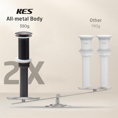 KES Oil Rubbed Bronze Bathroom Sink Drain with Extended Thread, All Metal Pop Up Drain Stopper without Overflow for Thicker Vessel Sinks and Countertops, Brass and Stainless Steel, S2022D-ORB - color: Oil Rubbed Bronze, style: NO Overflow, Long Thread