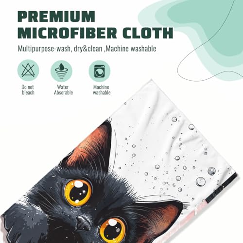 Cute Cat Hand Towels Bathroom Set of 2 Absorbent Pet Animal Cartoon Black Cat Bathroom Kitchen Towels Set of 2 Lightweight Breathable Face Towels for Bathroom Gifts for Women Man 14"x28" - color: Cute Cat