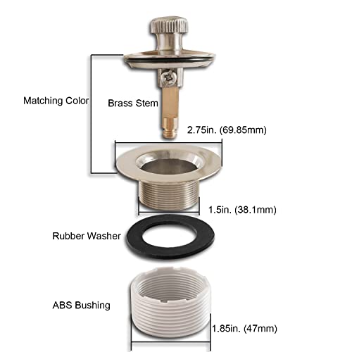 Lift and Turn Bathtub Drain Stopper with ABS Plastic Bushing, Fits in 1-1/2 Inch or 1-3/8 Inch Inner Bathtub Shoe, Easy to Install, Satin Nickel - color: Satin Nickel