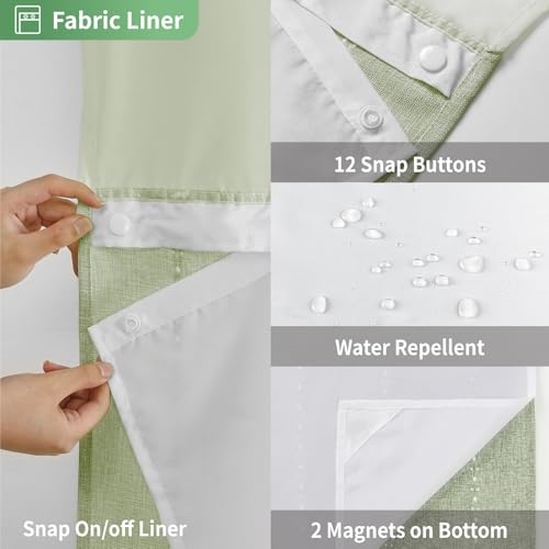 eachope No Hook Long Shower Curtain Set with Snap-in Fabric Liner,Linen Ultra Thick Fabric with Tassels,Boho Chic Modern Farmhouse Country Neutral Cloth Shower Curtains for Bathroom,Sage Green,71x80 - color: Sage Green, size: 71"W x 80"L (Pack of 1)