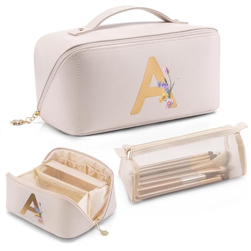VLANDO Makeup Bag, Graduation Gifts for Girls,Personalized Makeup Bag,Makeup Organizer Bag,Preppy Stuff Gifts for Teen Girls Birthday Gift for Women Friends Sister(Letter A) - color: 14.White-A