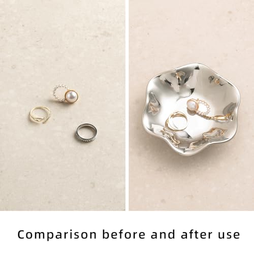 Ceramic Lotus Leaf Trinket Dish, Ring Holder for Jewelry | Keeps earrings, necklaces, keys, and keepsakes handy on vanities or nightstands, a sweet gift for moms, sisters, and friends - color: Electroplated silver