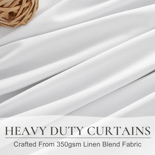 Pinch Pleated Bright White Blackout 95 Inch Curtains 2 Panels Set for Bedroom, Elegant Flax Linen Room Darkening Drapes with Hooks Rings & Ceiling Track 95 Inches Length Window Curtain for Dining Room - color: Brightwhite, size: 40"W x 95"L (Pack of 2)