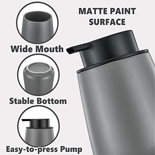 12Oz Grey Hand Soap Dispenser - Modern Ceramic Lotion Soap Dispenser with Easy-to-Press Black Pump, Reusable and Refillable Liquid Soap Dispenser for Bathroom, Dish Soap Dispensers for Kitchen - color: Gray, style: Liquid Pump